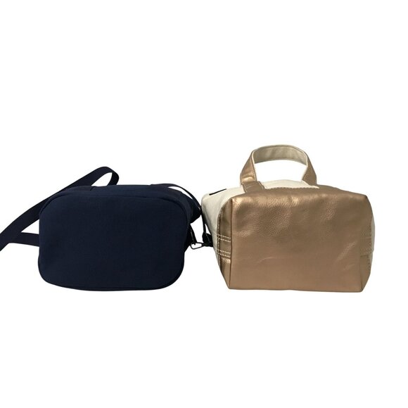 LANDS END Canvas Bag Lot 2 Small Navy & Natural Crossbody Strap - Picture 4 of 16